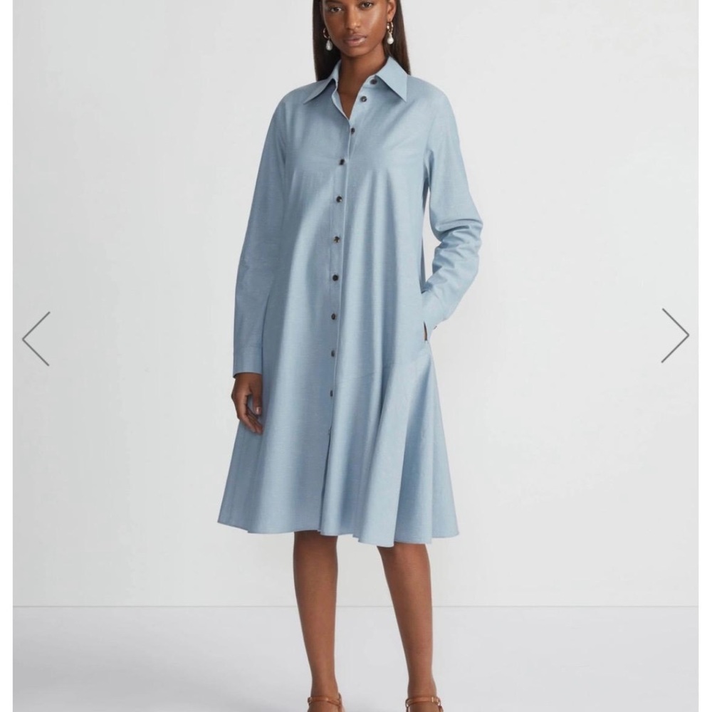 Light Blue Button-Front Shirt Dress